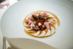 Dallmayr, Restaurant in Munich: thin slices of mushrooms, duck consommé and duck offal