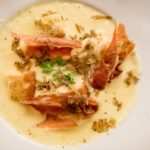 French restaurant in Munich – Potato, cheese, truffle, ham soup