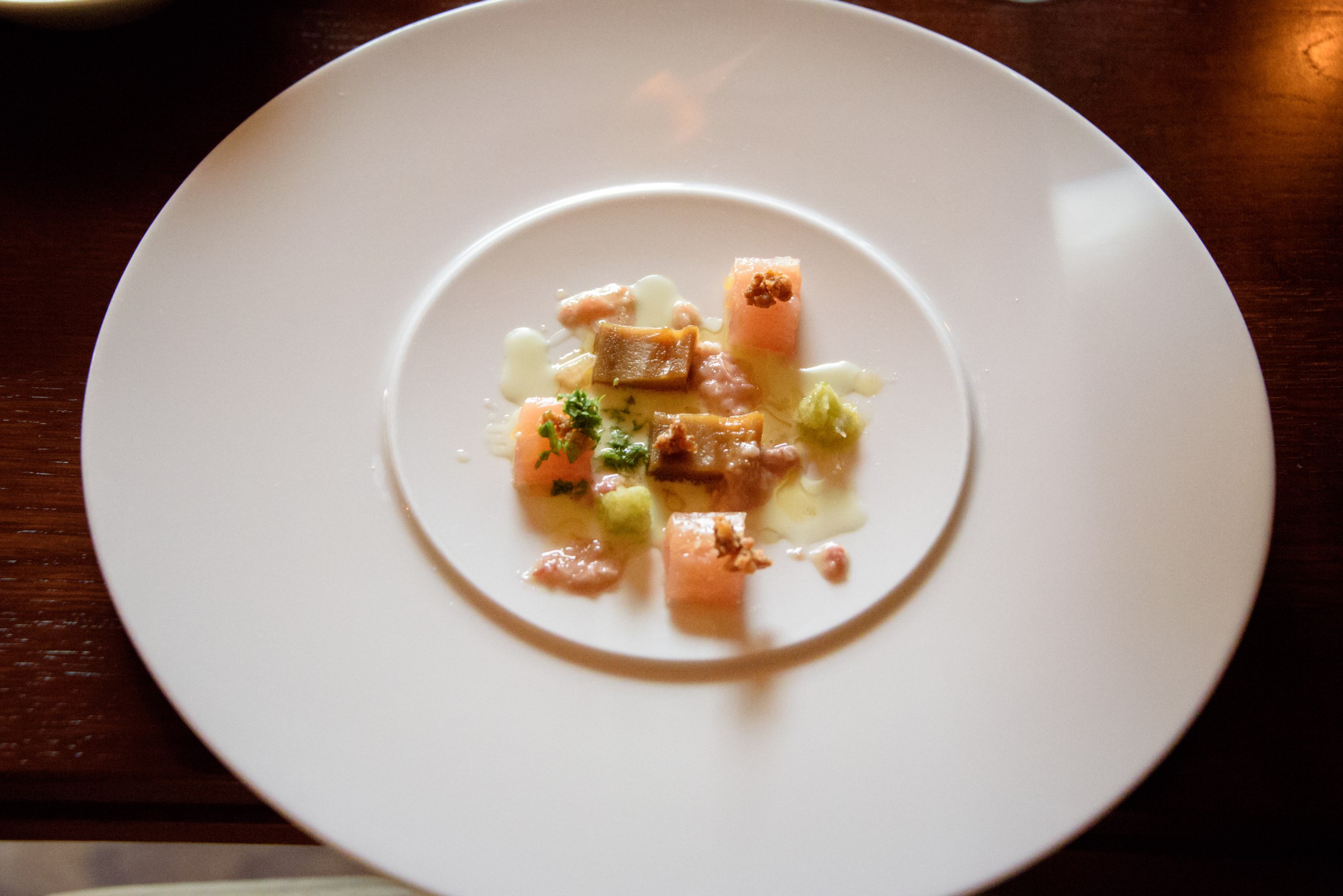 Horváth Restaurant: Truite, aubergine, "menton de cochon"