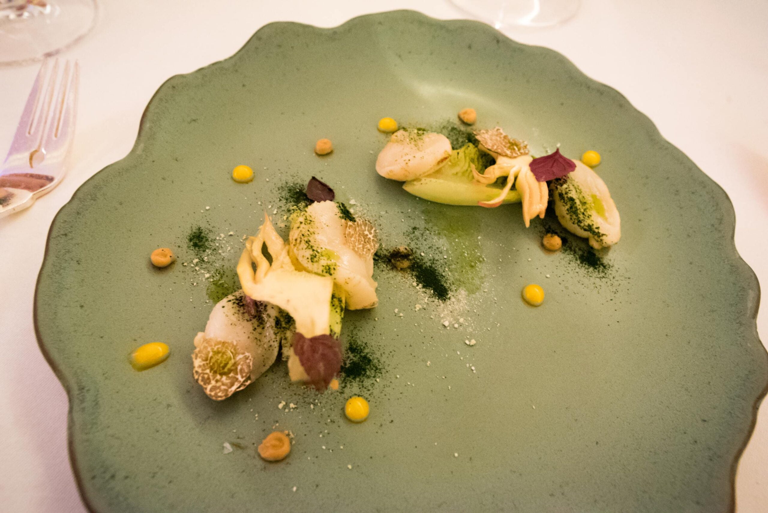 Imago Restaurant in Hassler Hotel Rome - Scallops, bottarga, truffle, leeks, artichoke