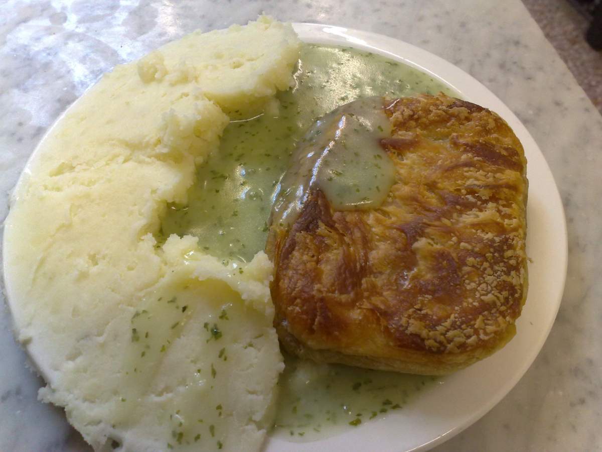 A serving of traditional Cockney pie and mash