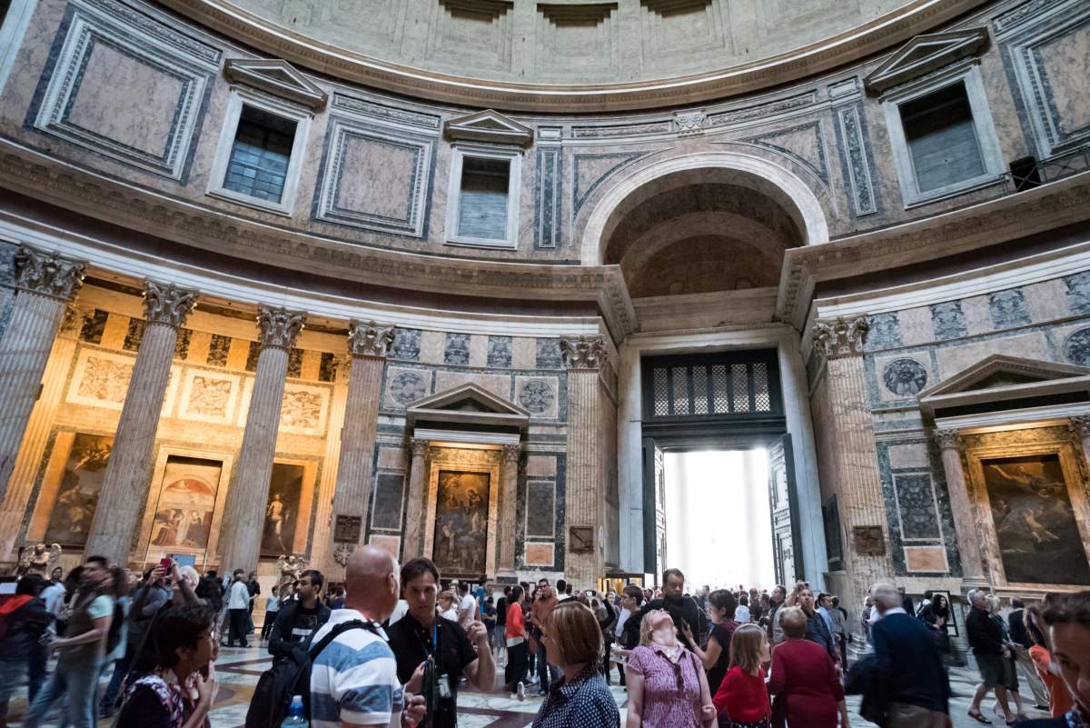 The exterior of the Pantheon building in Rome Italy