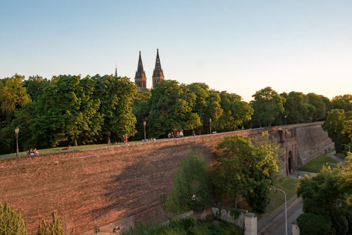 The historical Vysehrad fortress and church buildings in Prague