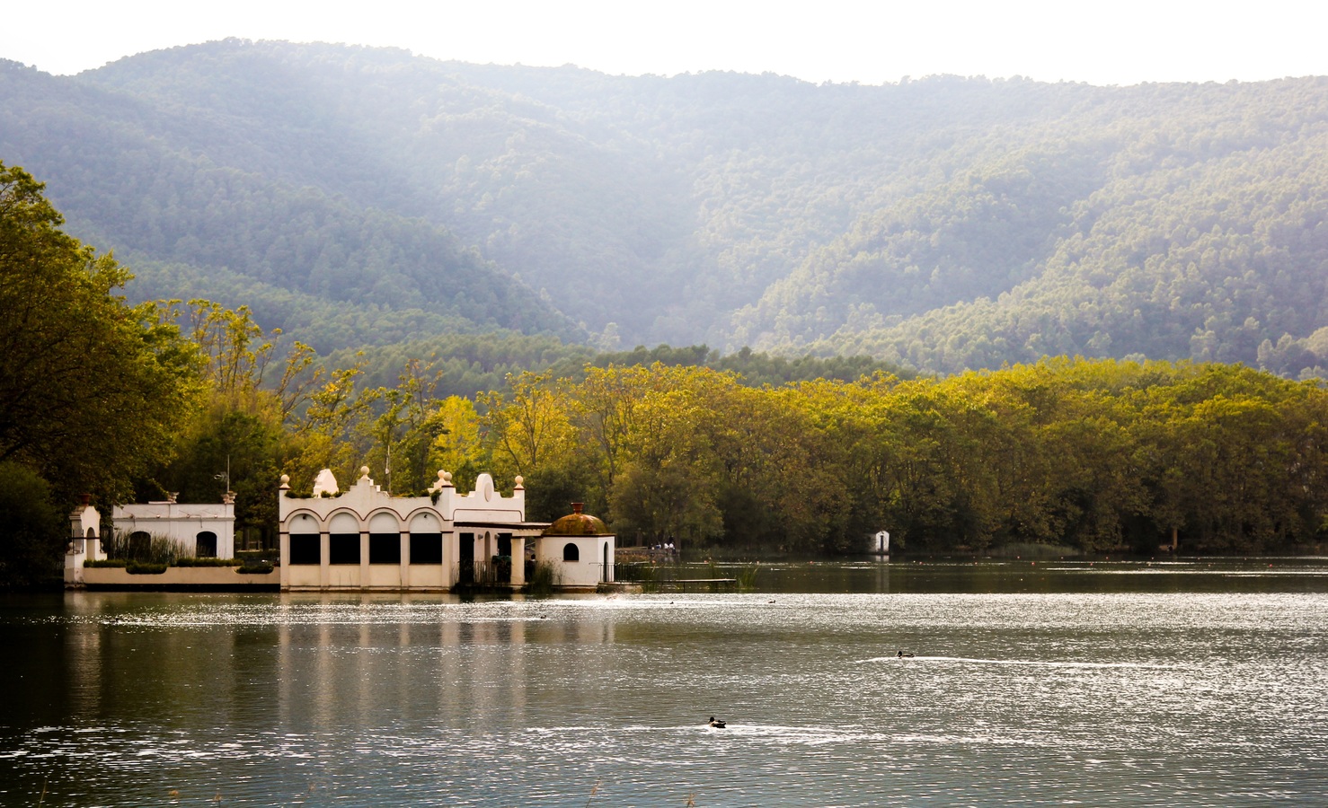 A mountain and lake landscape horizon in Costa Brava