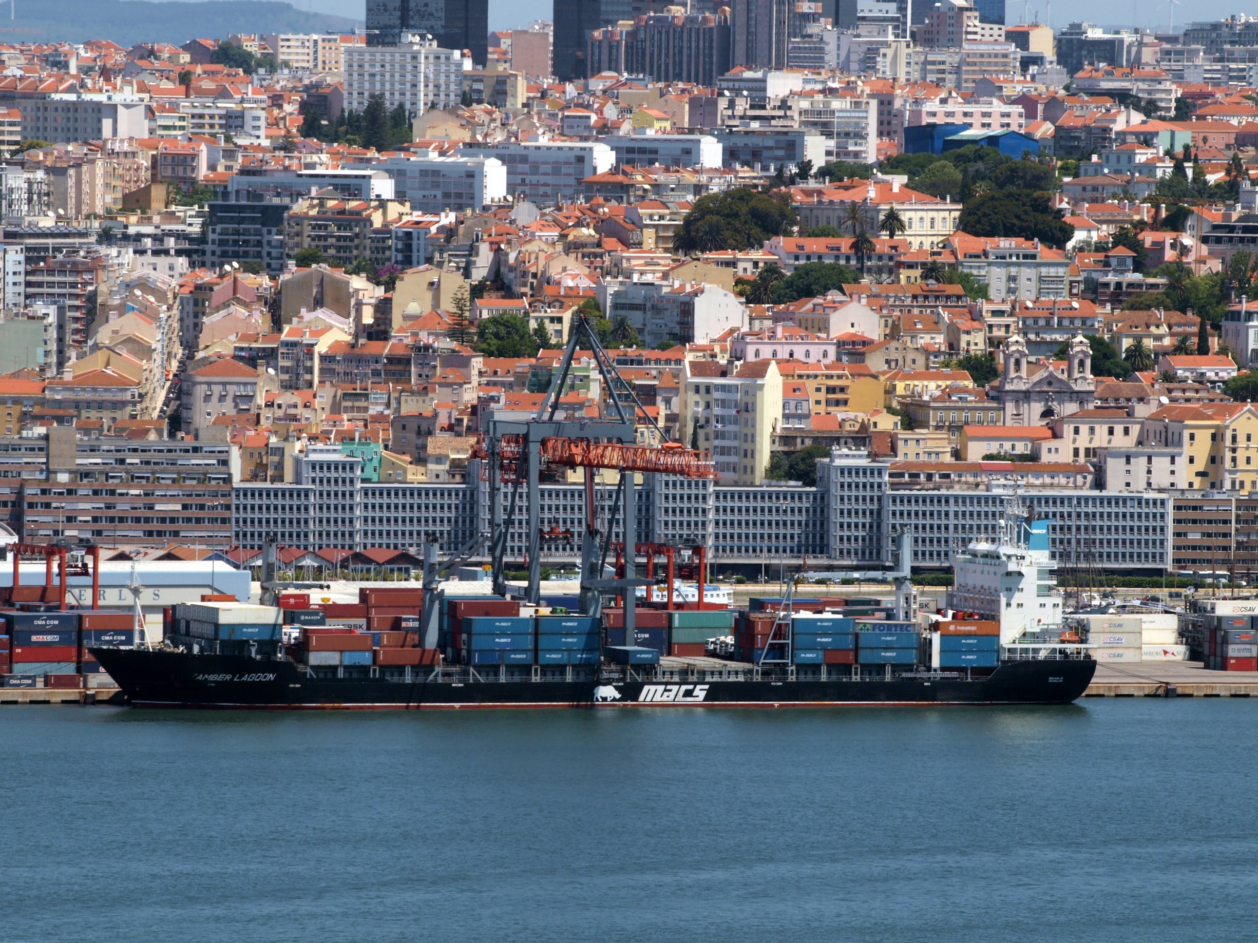 A view of the harbor water in Lisbon, Portugal