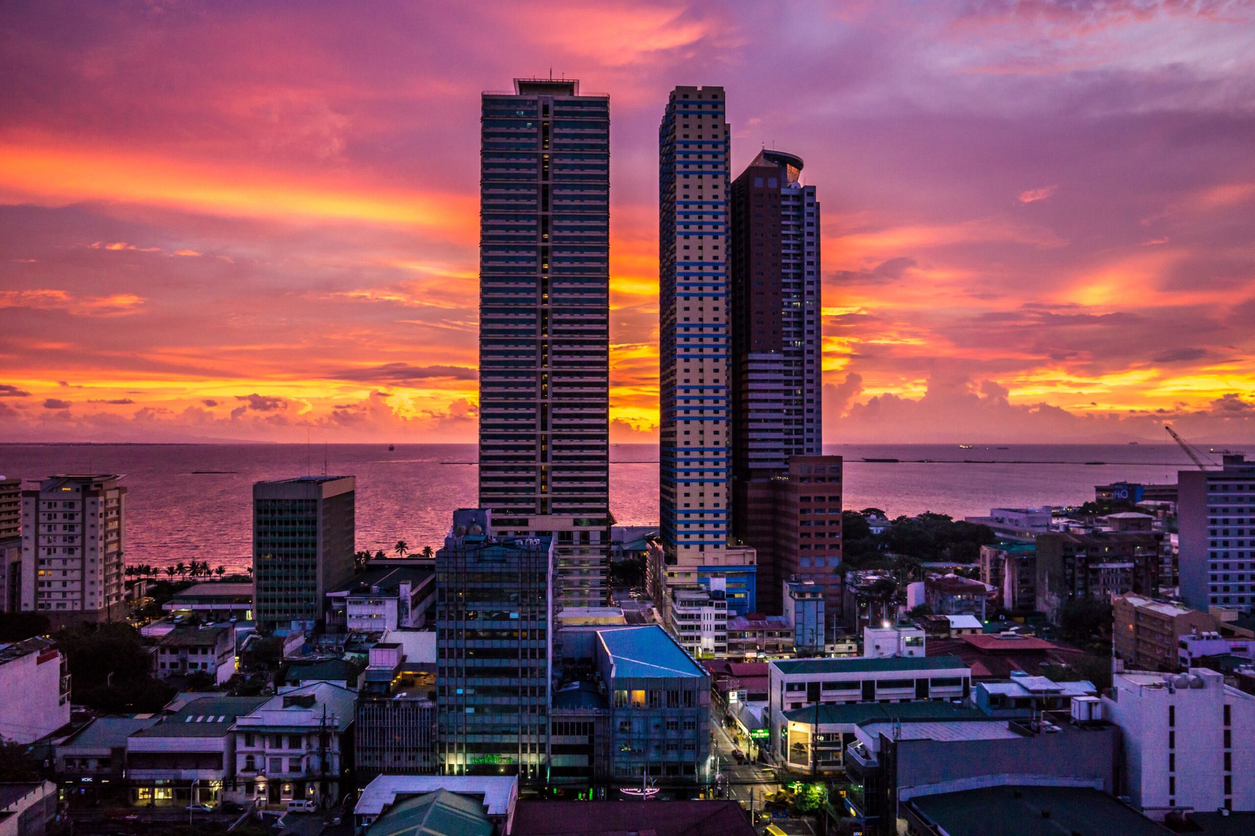 The skyline filled with skyscrapers and towers in Manila