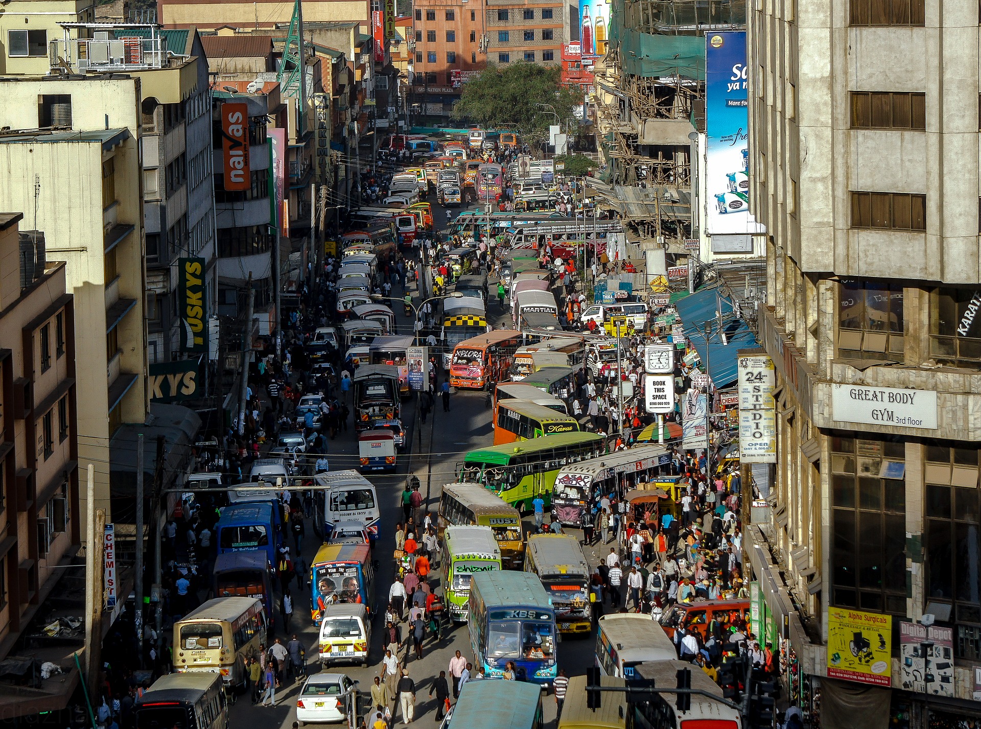 Intense vehicle traffic on a road in Nairobi