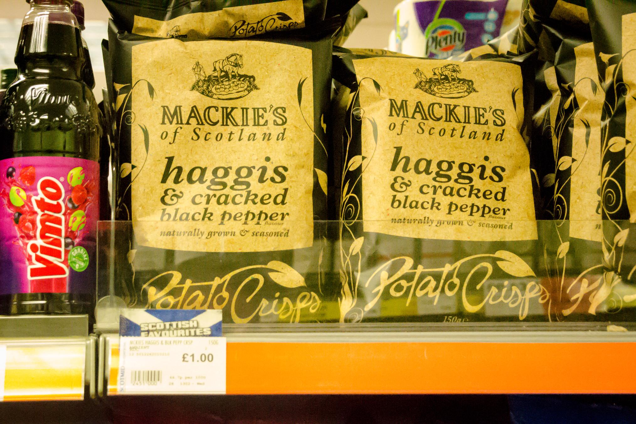 A bag of haggis flavoured chips or crisps from Edinburgh