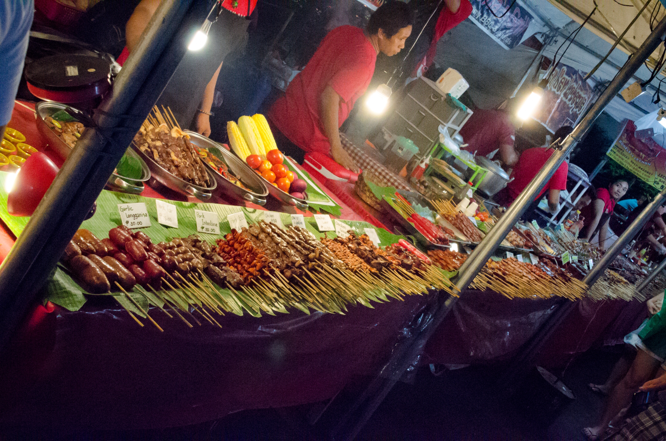 Skewered mystery meat street food served in Manila