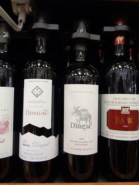 Bottles of Dingač, a popular type of Croatian wine - photo by Silverije under CC-BY-SA-4.0