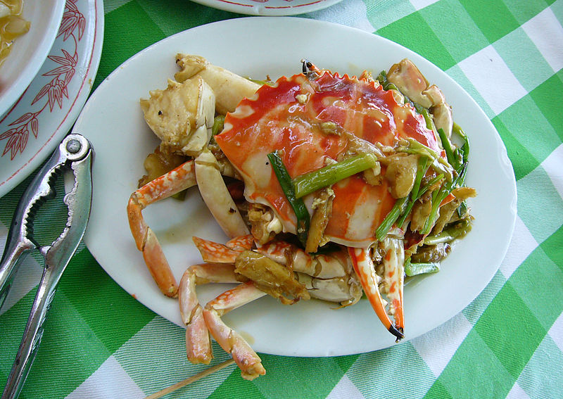 Wok-fried crab with ginger and spring onion - photo by Kent Wong under CC-BY-SA-2.0
