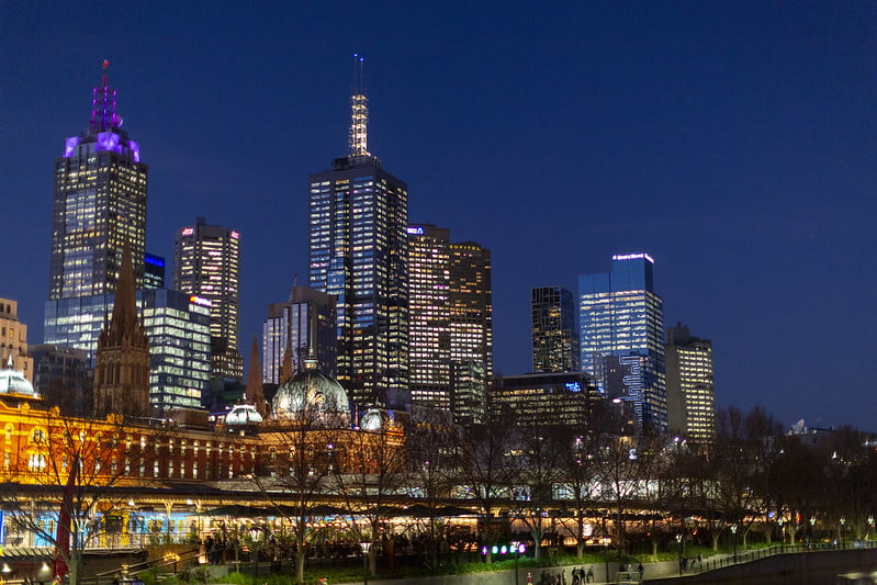 Instagrammable places in Melbourne - Melbourne skyline at night - photo by Richard Ricciardi under CC BY 2.0