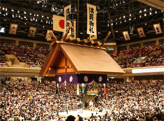 historical sites in Tokyo - Sumo wrestling event at Ryōgoku Kokugikan - photo by Goki under CC-BY-SA-3.0-migrated and CC-BY-SA-2.5