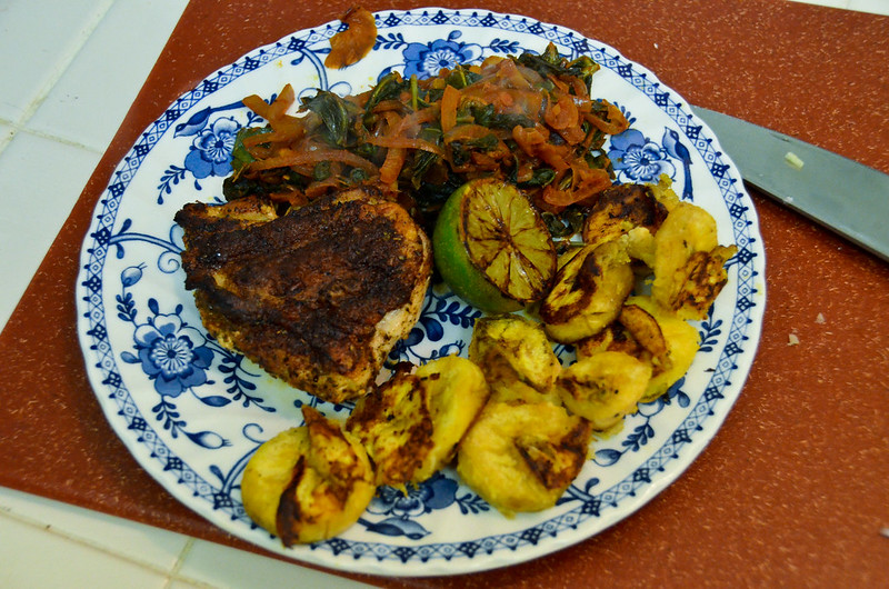 Anthony Bourdain Jamaica - Jamaican Jerk Chicken and Maduros with Stewed Collard Greens and Charred Lime - photo by sk under CC BY-ND 2.0