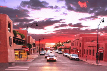 Downtown Santa Fe, New Mexico - photo by Rennett Stowe from USA under CC-BY-2.0