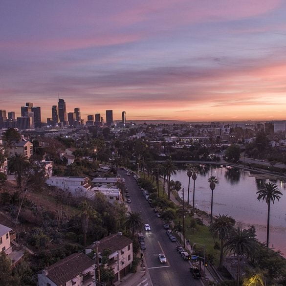 Echo Park Lake with Downtown Los Angeles Skyline - photo by Adoramassey under CC BY-SA 4.0