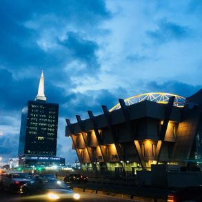 Civic Centre at night, Lagos, Nigeria - photo by Ade Marquis under CC-BY-SA-4.0