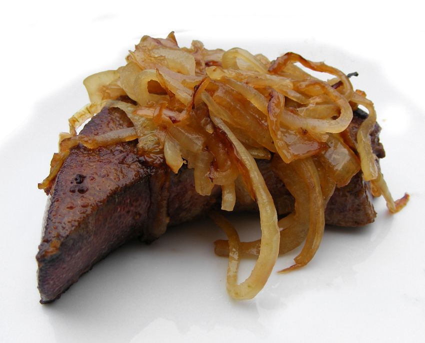 Anthony Bourdain Toronto - Gently panfried slice of Berkshire pig's liver with sauteed onion - photo by FotoosVanRobin from Netherlands under CC-BY-SA-2.0