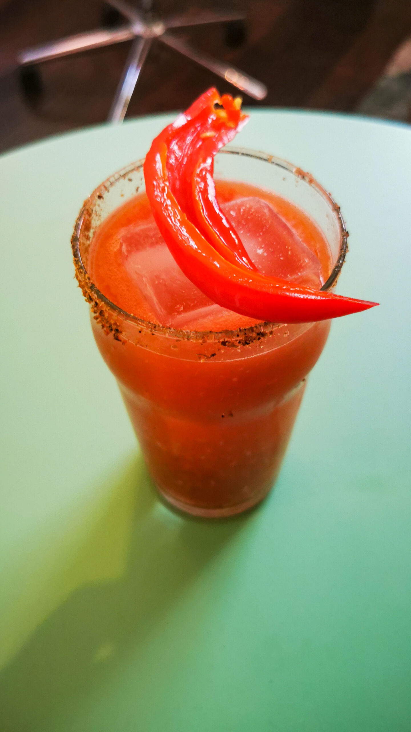 A glass of Bloody Caesar cocktail